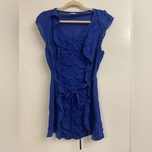 Odille Anthropology royal blue sheer tunic top blouse cap sleeve 6